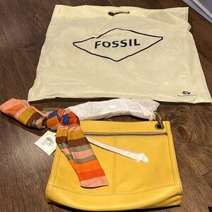 NEW Fossil Crossbody Bag with scarf add on golden Yellow